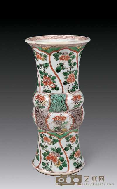 清康熙 五彩花卉纹花觚 高20.5cm